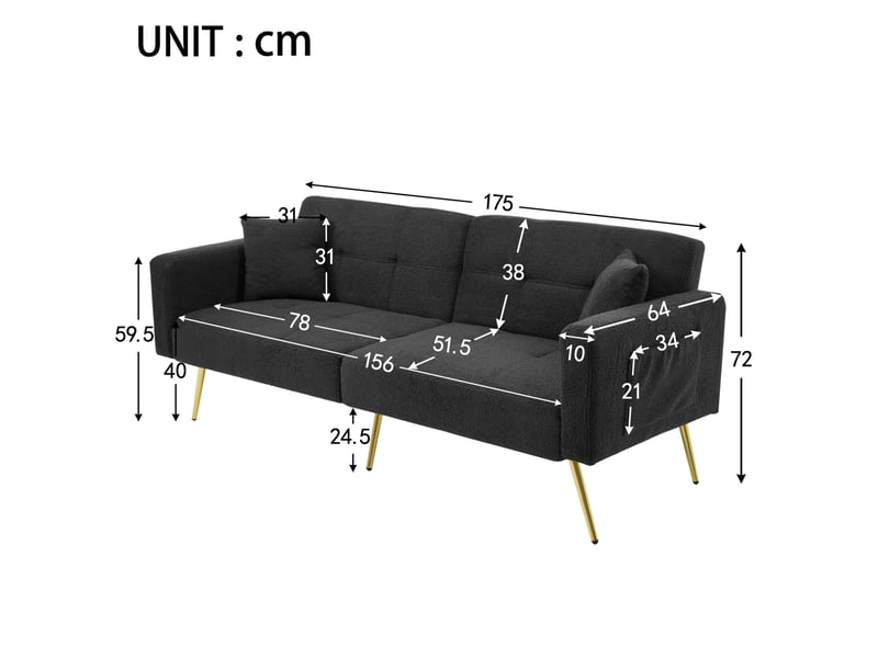  Canapé droit convertible 2 places gris foncé en tissu bouclette, dossier réglable et poches latérales pour invités  - Conforama C
