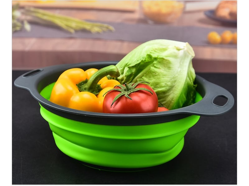  Lot de 2 passoires pliables en silicone – pour égoutter pâtes, légumes et fruits, vertes  - Conforama C