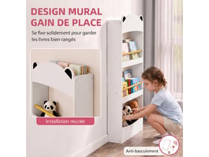 Bibliothèque murale enfant à 4 niveaux, étagère à livre 3-8 ans, salon, meuble de rangement pour salle de jeux, blanc