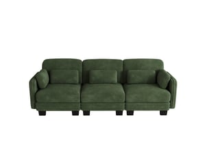 Canapé droit modulaire 3 places 253x88x88 cm, accoudoirs et coussins de soutien, cadre en bois, chenille, vert