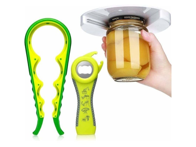  Ouvre-bocal 6-en-1, poignée silicone, facile pour enfants, seniors et arthrite. Multifonction, pratique et antidérapant.  - Conforama A