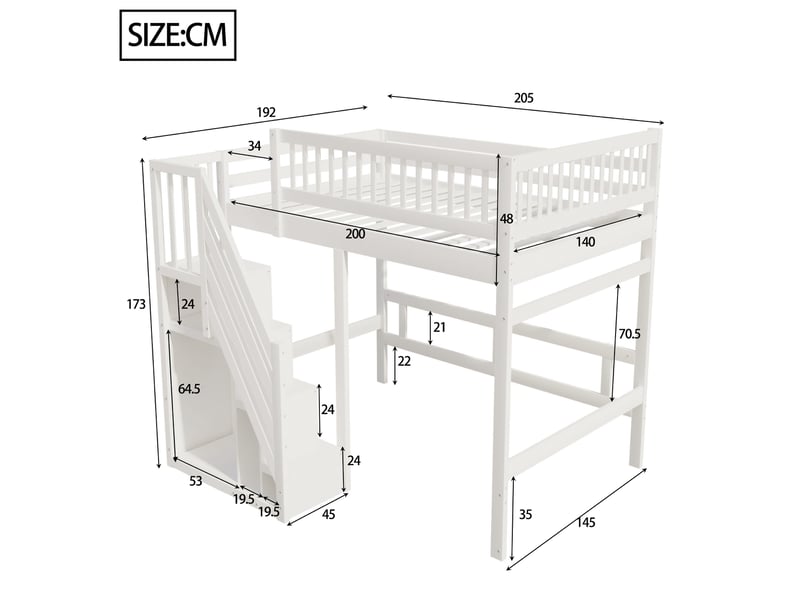  Lit mezzanine 140x200cm coloris blanc bois massif lit enfant blanc - Conforama C