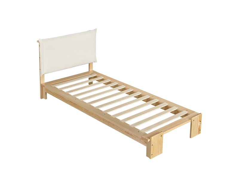  Lit enfant 90x200 cm en bois avec tête de lit rembourrée coloris naturel  - Conforama E