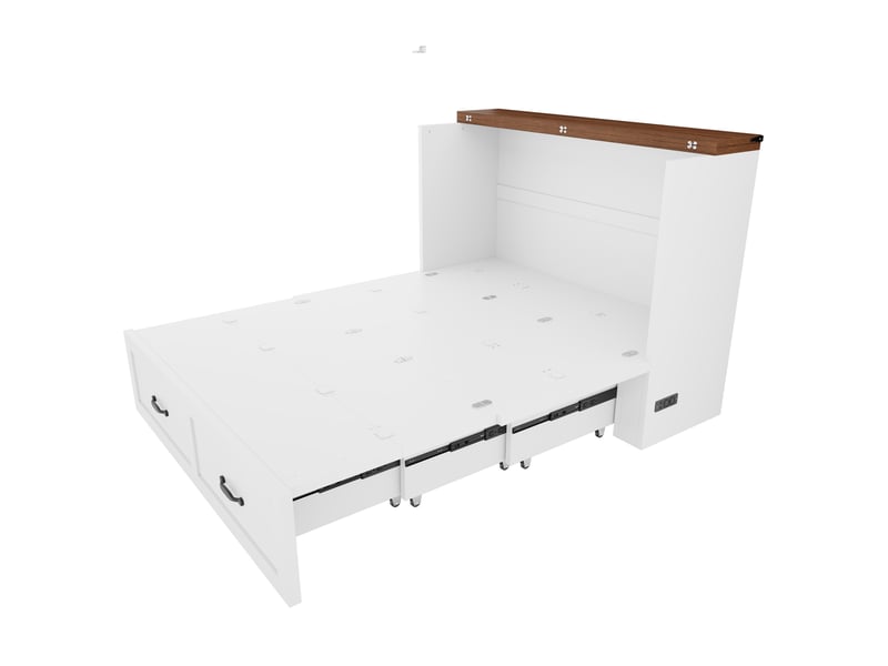  Lit escamotable 140x200 cm - lit armoire rabattable avec cadre métal, roulettes silencieuses et prise, blanc  - Conforama W