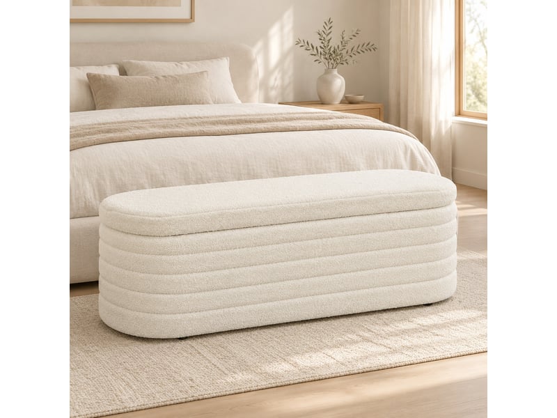  Banc coffre de chambre avec rangement en polyester teddy-fleece blanc crème 116 x 41 x 40,5 cm  - Conforama D
