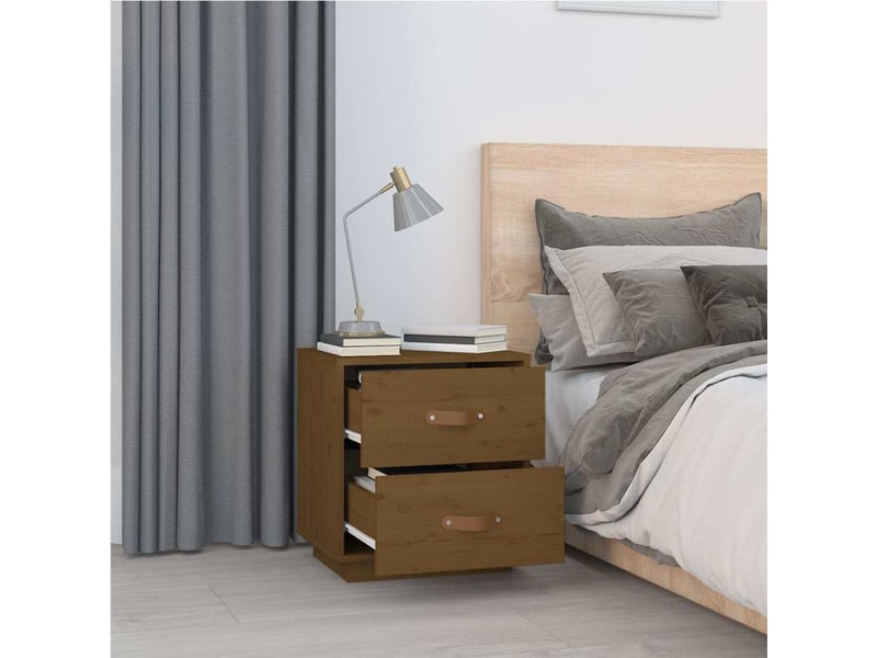  Lot de 2 tables de chevet - cabinet de chevet - table de nuit marron miel 40x34x45 cm bois pin massif  - Conforama C