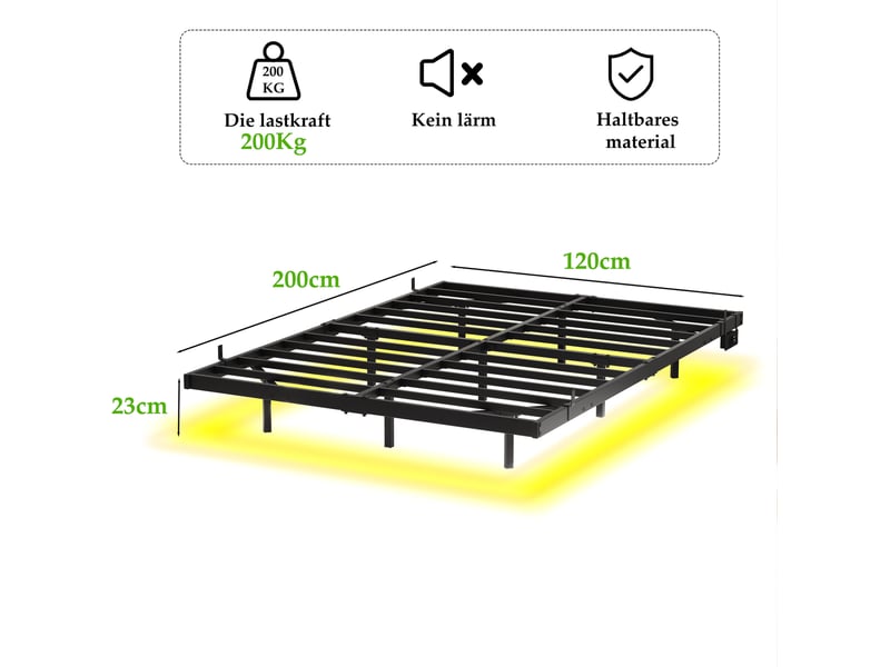  Cadre de lit modenvie 120 x 200 cm avec led et station de charge métal noir avec sommier à lattes  - Conforama C