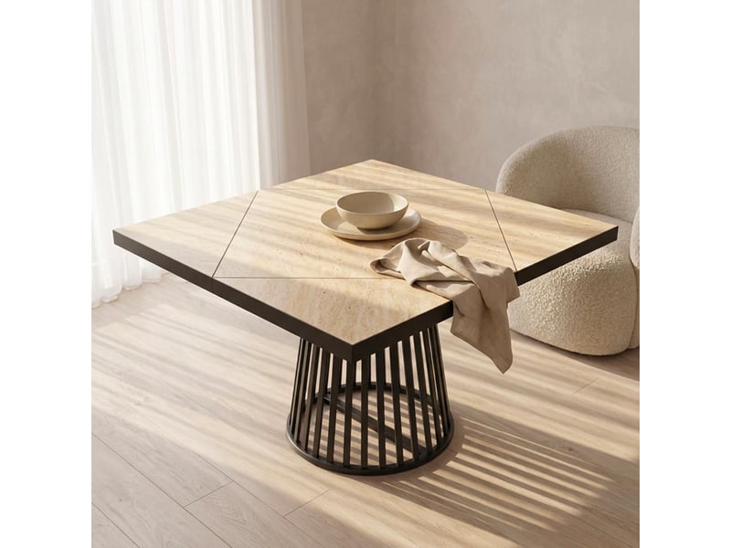  Table modulable ronde ou carrée flipflap 100cm noir ou effet travertin beige Flipflap - Conforama B