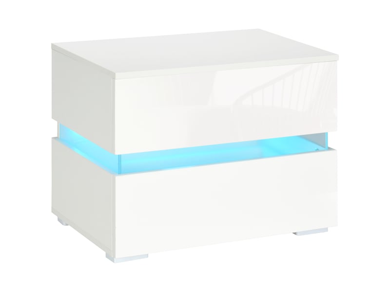  Table de chevet avec éclairage led rgb intégré, 2 tiroirs, 4 modes d'éclairage et 16 couleurs, en aggloméré, 60 x 39 x 47 cm, blanche  - Conforama A