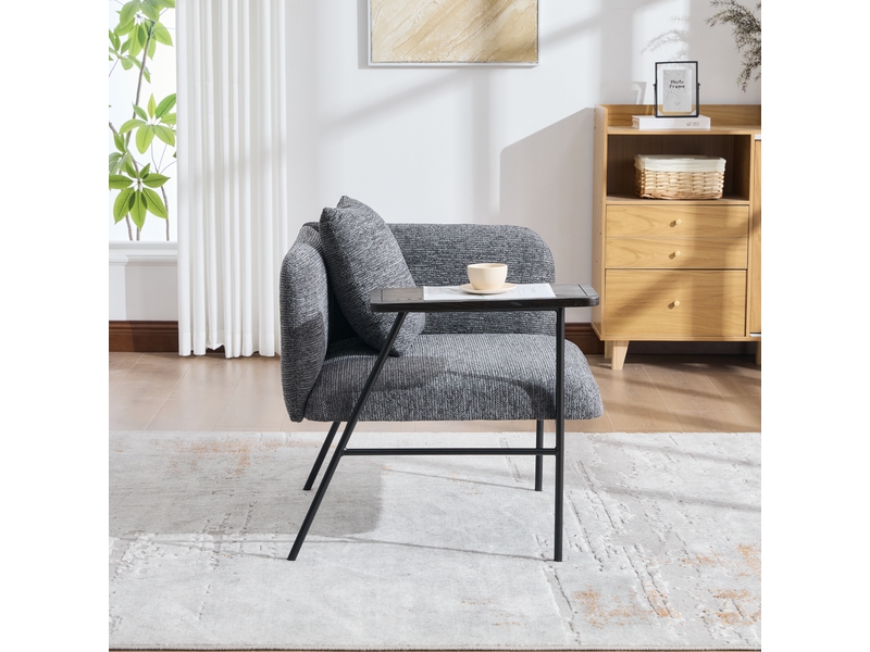  Fauteuil avec table d'appoint et 2 poches latérales, chenille gris foncé  - Conforama C