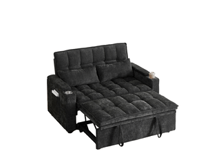 Canapé droit convertible HOMVRA 2 places Tissu noir avec coffre de rangement