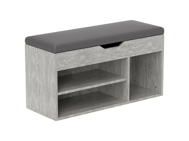  Étagère à chaussures rembourrée gain de place avec 3 étagères ouvertes et un espace de rangement dissimulé, en bois, 80 x 30 x 45 cm, noir et gris  - Conforama A