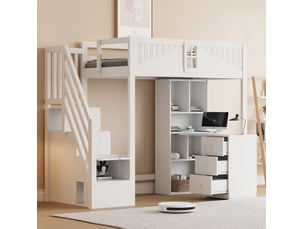 Lit mezzanine 90x200 cm <strong>HAVRYA</strong> <strong></strong> coloris blanc