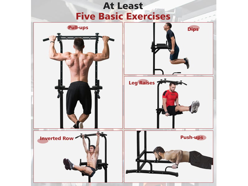  Tour de musculation multifonction réglable noire en fer, tractions, dips et exercices au poids du corps  - Conforama E