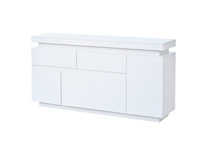  Buffet bas de cuisine salon, meuble de rangement, avec 2 tiroirs, 4 portes et led, 140 x 35 x 72,5 cm, blanc  - Conforama A