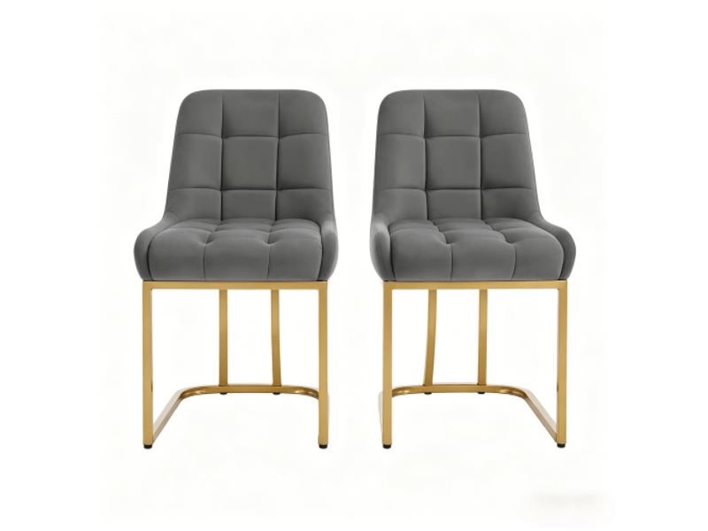  Lot de 2 chaises de salle à manger,avec structure dorée,velours,gris foncé  - Conforama A