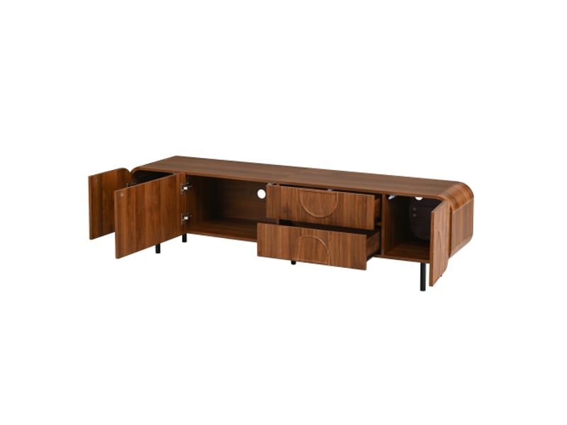  Meuble tv 3 portes et 2 tiroirs – mid-century moderne, pieds métal, passages de câbles, salon  - Conforama D