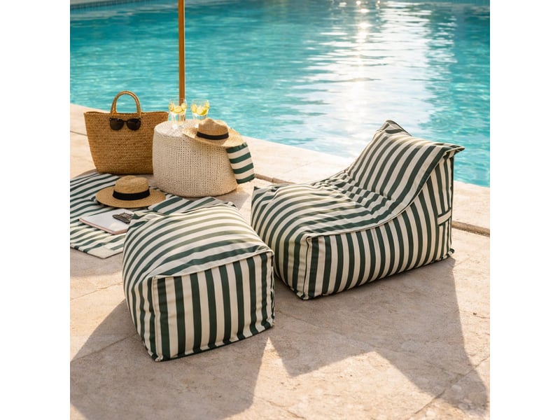 Ensemble de poufs d’extérieur rayés vert déperlant positano  - Conforama E