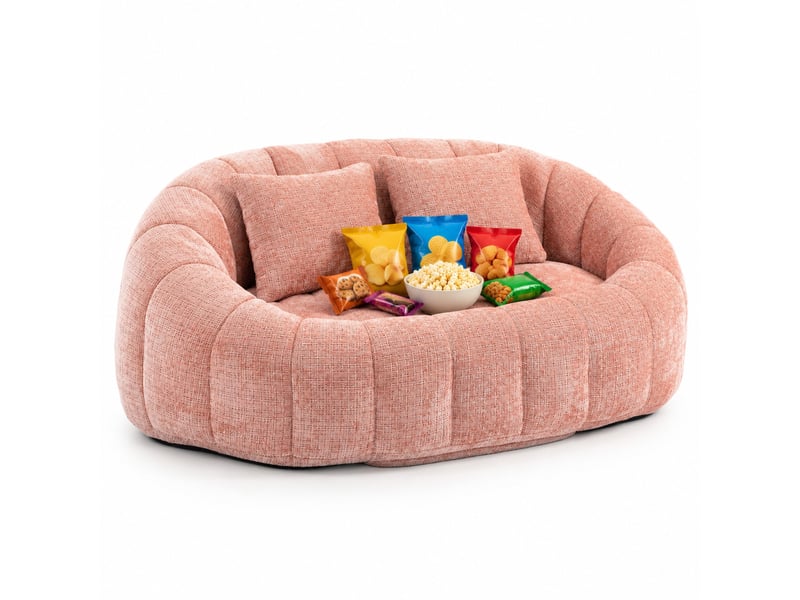  Pouf poire en chenille, avec dossier haut et accoudoirs, assise au sol pour salon et chambre, rose  - Conforama A