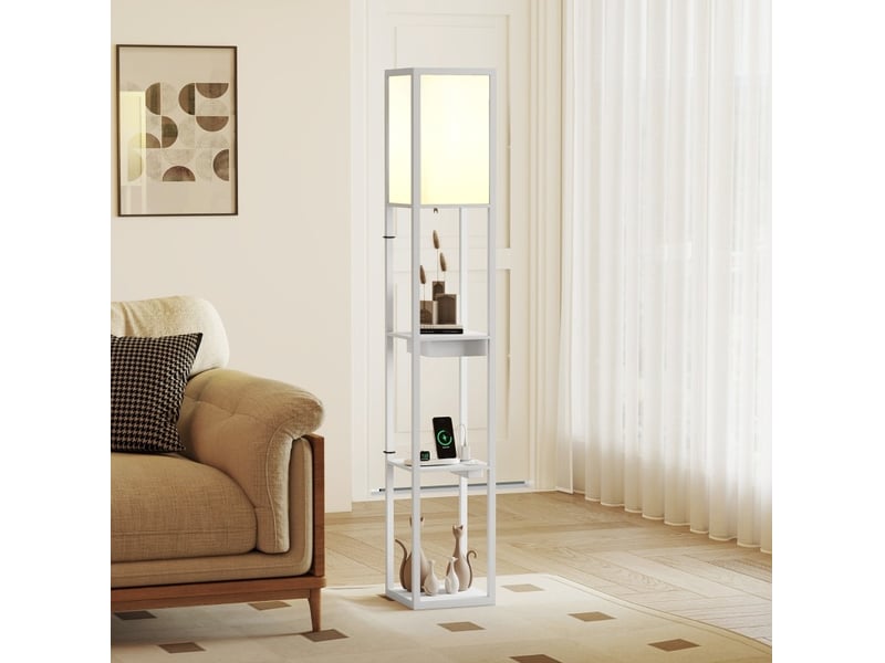  Lampadaire 26x26x159 cm avec prises usb mdf blanc  - Conforama B