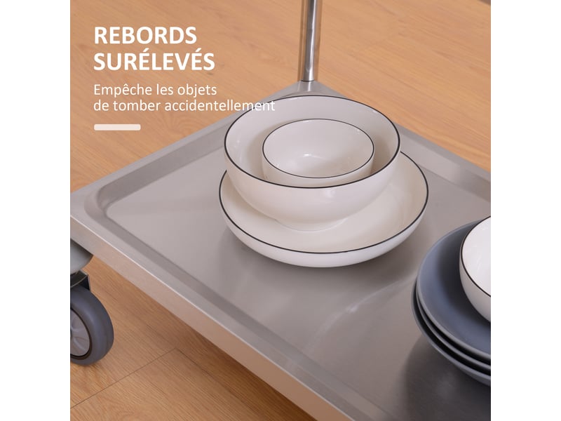 Chariot de service desserte de cuisine à roulettes 2 étagères 80l x 45l x 82h cm inox acier. Chromé - Conforama R