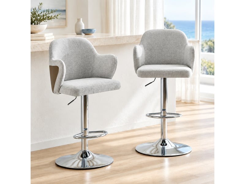  Tabourets de bar réglables lot de 2, chaise de bar, accoudoirs, pivotants 360°, confort moderne, structure métal, gris  - Conforama B