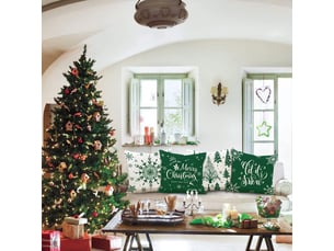 Lot de 4 housses de coussin de noël 45 x 45 cm, motif flocons de neige d'hiver, décoration de noël vert