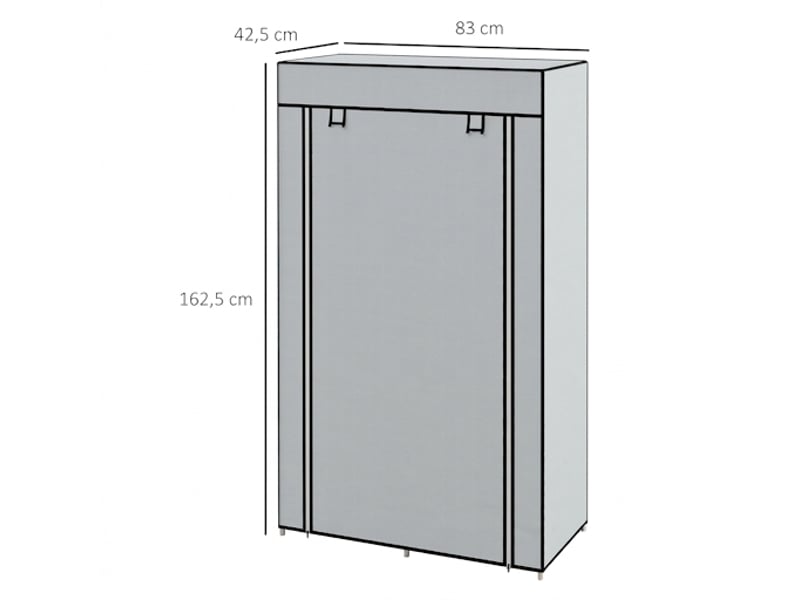  Armoire en tissu gris clair pliante avec penderie et 5 étagères, 83x42,5x162,5 cm  - Conforama C