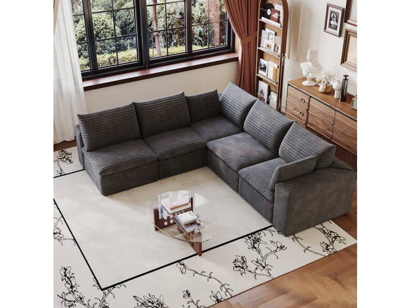  Canapé d'angle modulable modenvie 5 places 260 x 250 cm velours côtelé gris foncé  - Conforama B