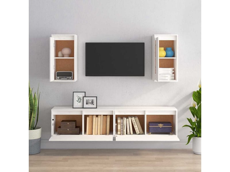  Lot de 4 meuble tv bas salon blanc bois massif de pin shl98948  - Conforama C