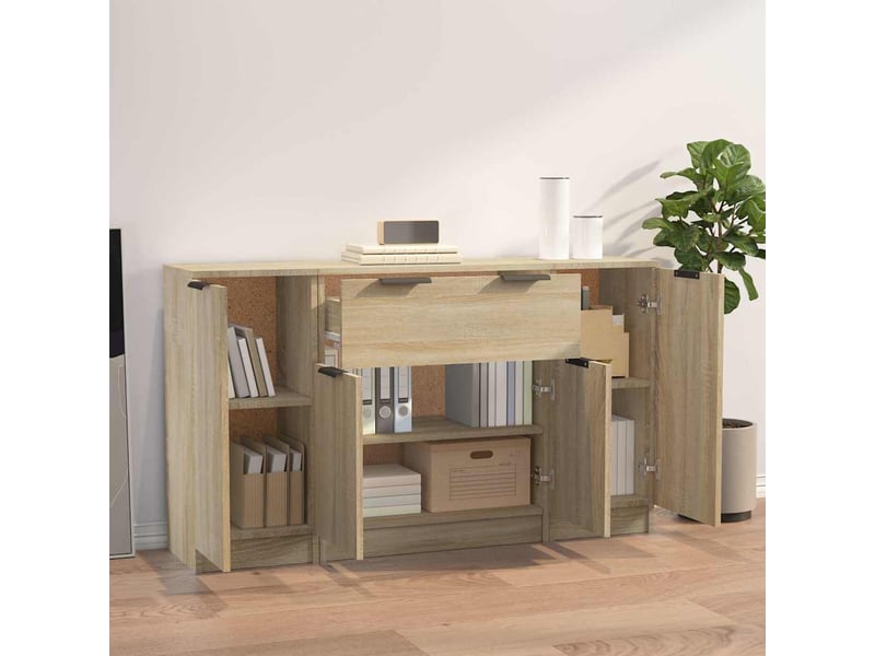  Buffets 3 pcs - bahut - meuble de rangement chêne sonoma bois d'ingénierie  - Conforama C
