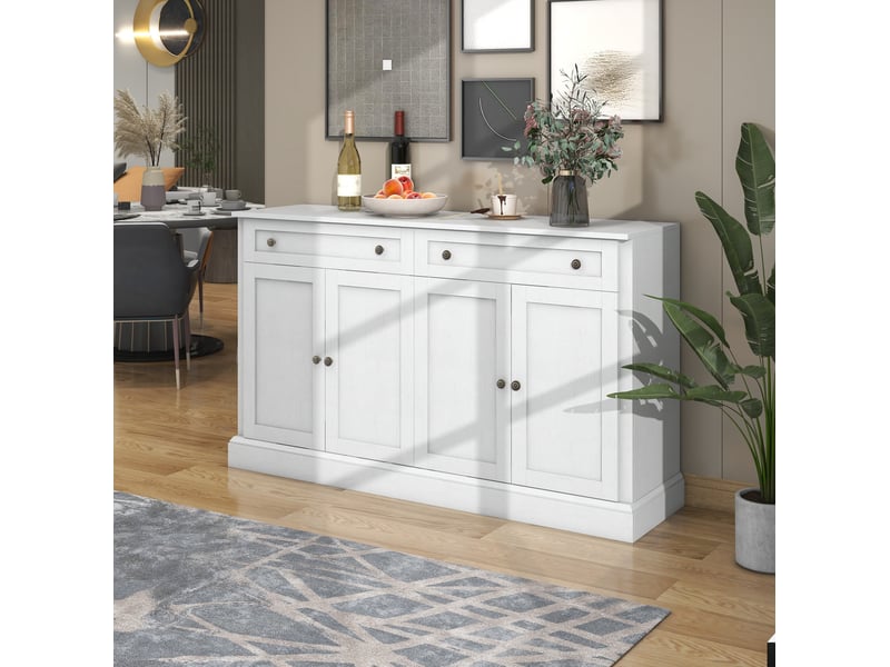 Buffet bas modenvie 4 portes 2 tiroirs 150 x 40 x 86 cm blanc antique - Conforama E