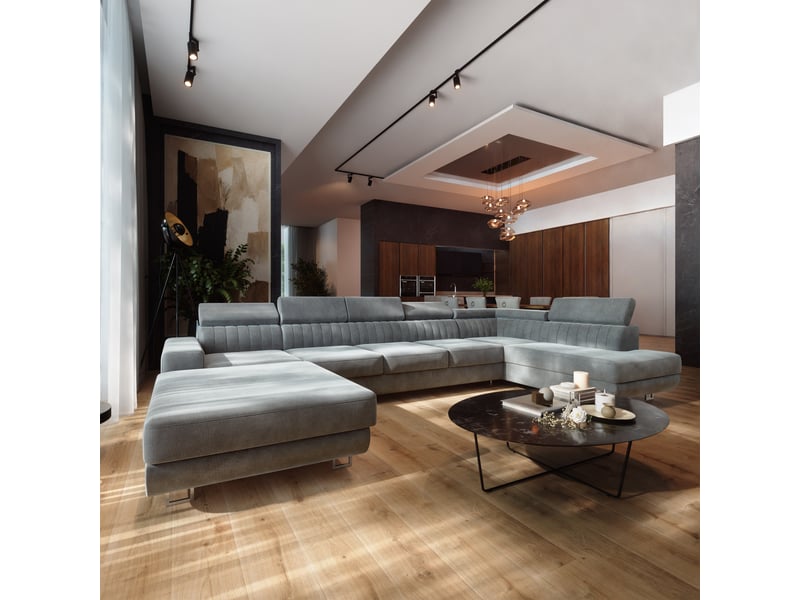  Canapé d'angle gaian, velours gris clair  - Conforama B