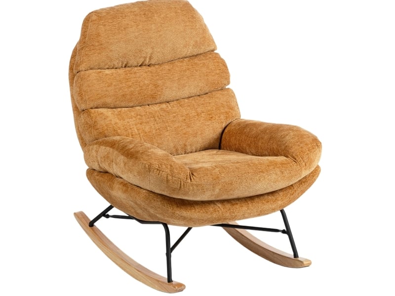  Fauteuil à bascule 80x103x91 cm jaune en polyester, assise rembourrée, structure acier et bois, détente  - Conforama D