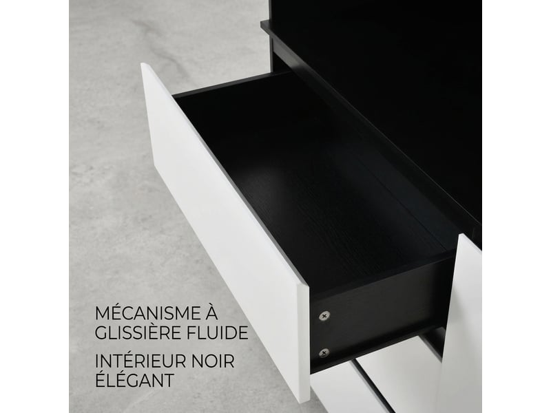  Buffet de cuisine haut 120x40x180 cm avec led, 6 portes, 3 tiroirs et espace micro-ondes  - Conforama E