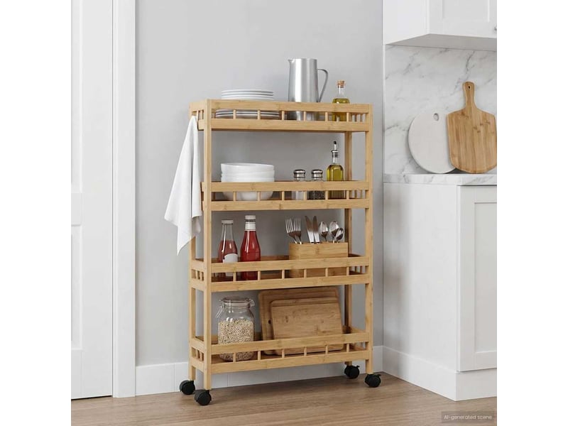  Desserte de cuisine, chariot de rangement avec roues naturel 60x18x97 cm bambou  - Conforama C