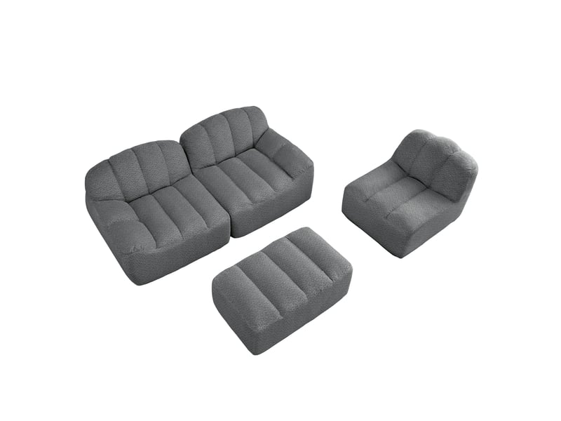  Canapé modulable en l 3 places 288x165x79 cm, polaire granuleux, mousse 32d, avec pouf, gris  - Conforama A