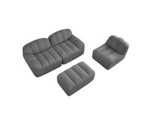 Canapé modulable en l 3 places 288x165x79 cm, polaire granuleux, mousse 32d, avec pouf, gris