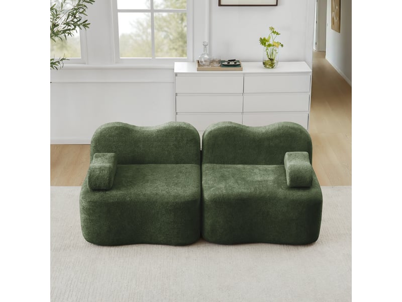 Canapé modulaire 2 places sans armature avec assise profonde et accoudoirs ergonomiques en velours vert - Conforama B