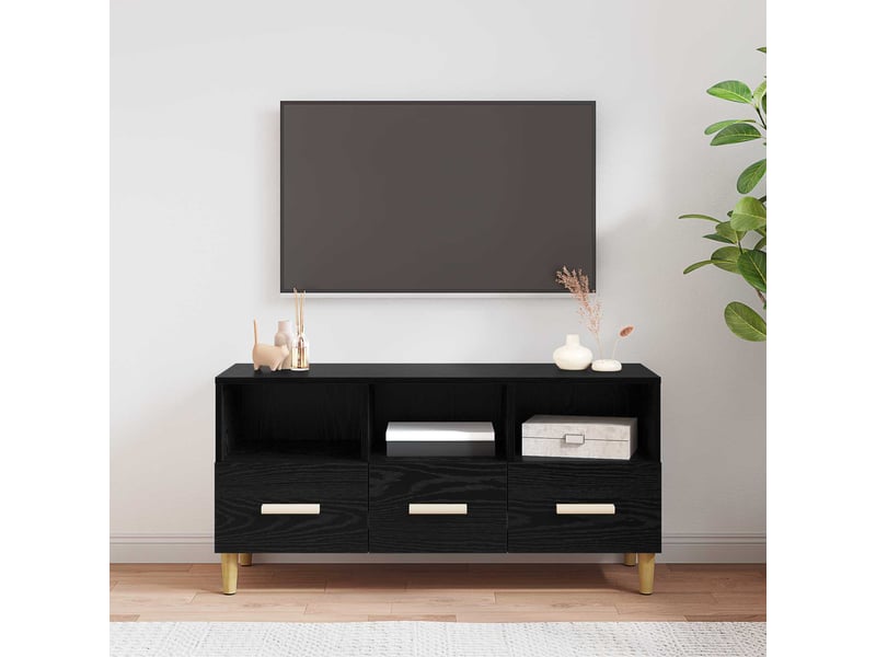  Meuble tv - banc tv - meuble de rangement 102 x 36 x 50 cm chêne noir bois d'ingénierie  - Conforama B
