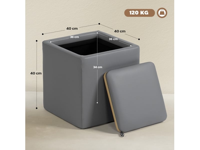  Pouf de rangement 40x40x40 cm avec couvercle mdf gris  - Conforama E