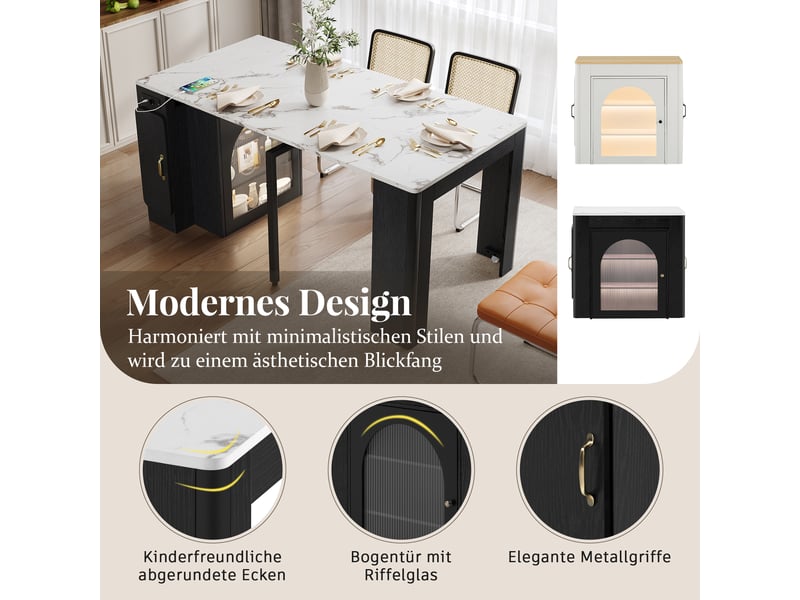 Îlot de cuisine sur roulettes table extensible 83 x 39.6-149.6 cm led multiprise usb noir  - Conforama E