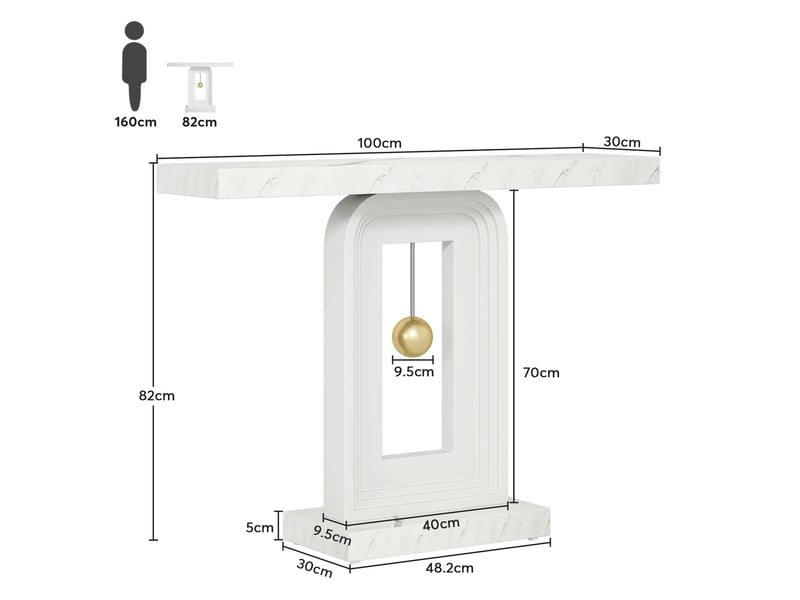  Console étroite en mdf effet marbre blanc 100x30x82 cm  - Conforama C