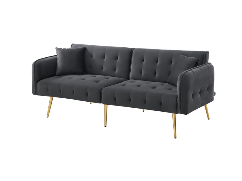  Canapé droit convertible 2 places en velours gris antique, dossier et accoudoirs réglables pour petits espaces  - Conforama A