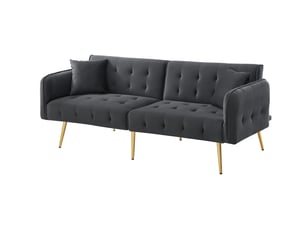 Canapé droit convertible 2 places en velours gris antique, dossier et accoudoirs réglables pour petits espaces