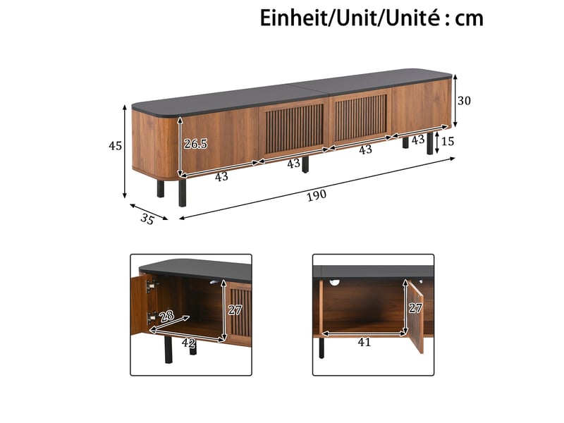  Meuble tv moderne, panneau tv, support tv 190 x 35 x 45 cm, meuble tv bas. Design unique, meuble salon  - Conforama D