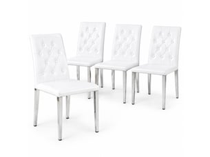 Lot de 4 chaises de salle à manger blanches et argentées avec dossier capitonné
