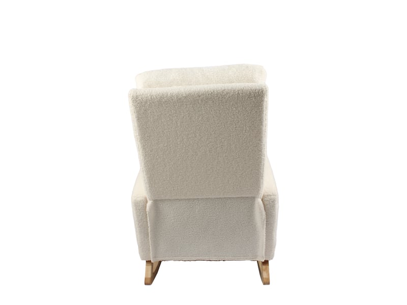 Fauteuil à bascule d'allaitement blanc en tissu bouclette, dossier haut, repose-pieds - Conforama D