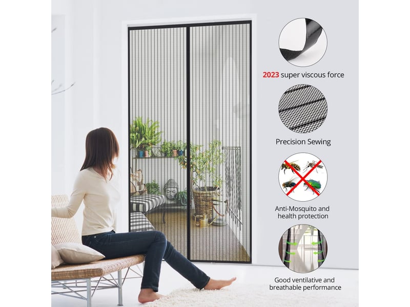  Moustiquaire porte magnétique 100x220cm fermeture automatique noir  - Conforama D