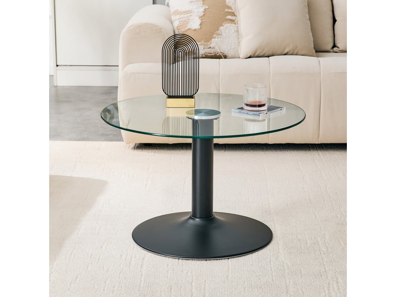 Table basse ronde fixe en verre de sécurité trempé avec piètement en métal stable pour salon noir 70 × 70 × 45 cm - Conforama D